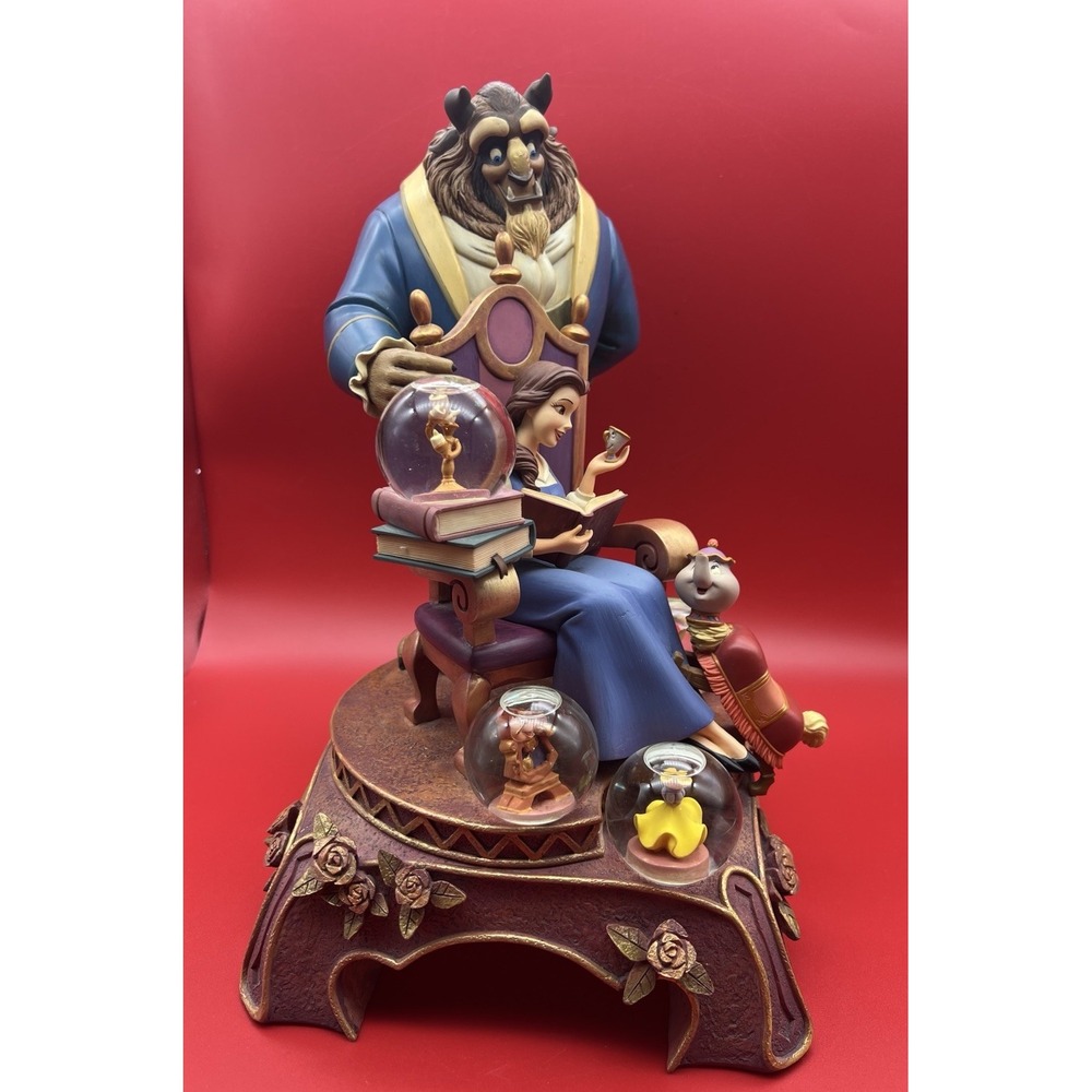 Disney Beauty & The Beast 10th Anniversary Mini Snowglobes Large Statue 13" Tall